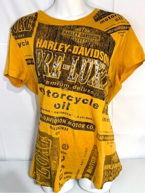 Harley Davidson Pre-Luxe Graphic Tee Yellow All Over Print USA XL